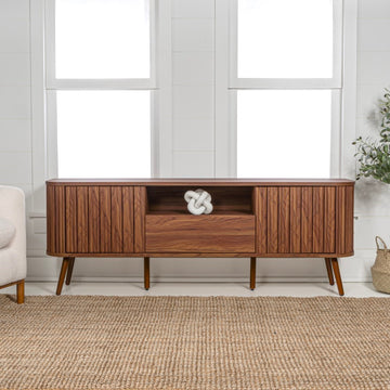 Damien 70 in. Farmhouse Curved TV Stand with Drawer and Storage Doors Fits TVs up to 75 in. with Cable Management - JONATHAN Y